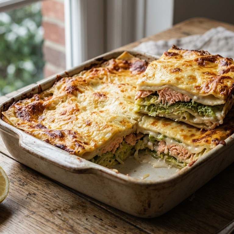 Lasagne met savooiekool en zalm