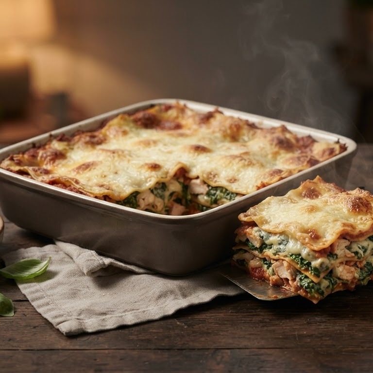 Lasagne met spinazie en gerookte kipfilet
