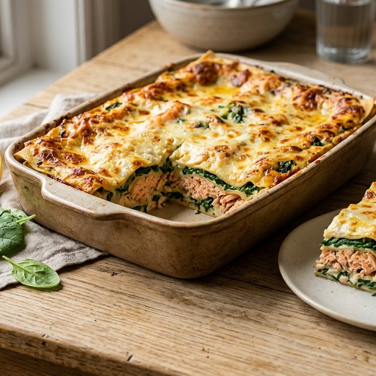 Lasagne van zalm en spinazie