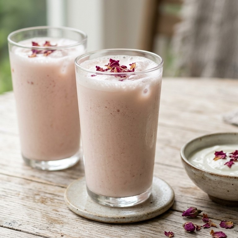 Lassi met rozensmaak (yoghurt gerecht)