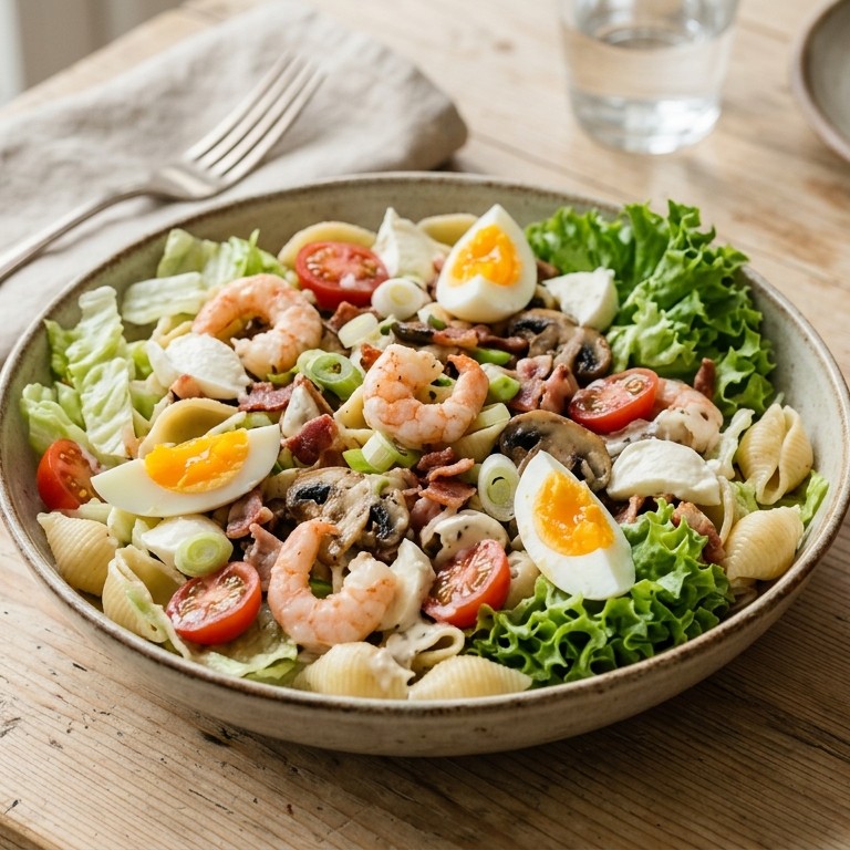Lauw/warme maaltijdsalade met pasta