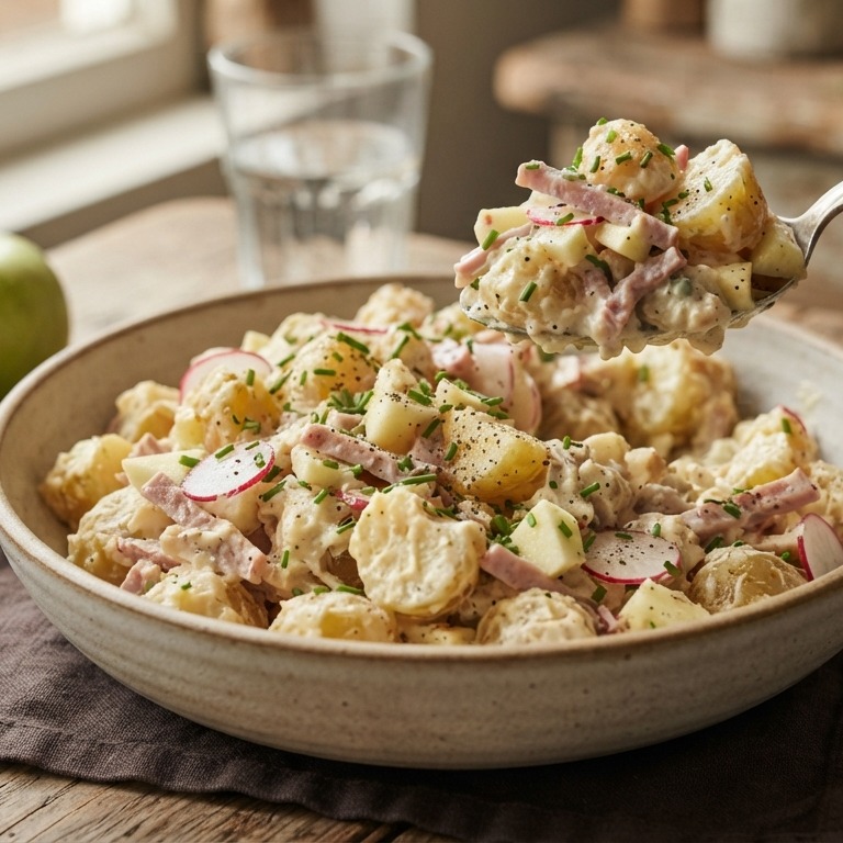 Lauwwarme aardappelsalade met roomkaas