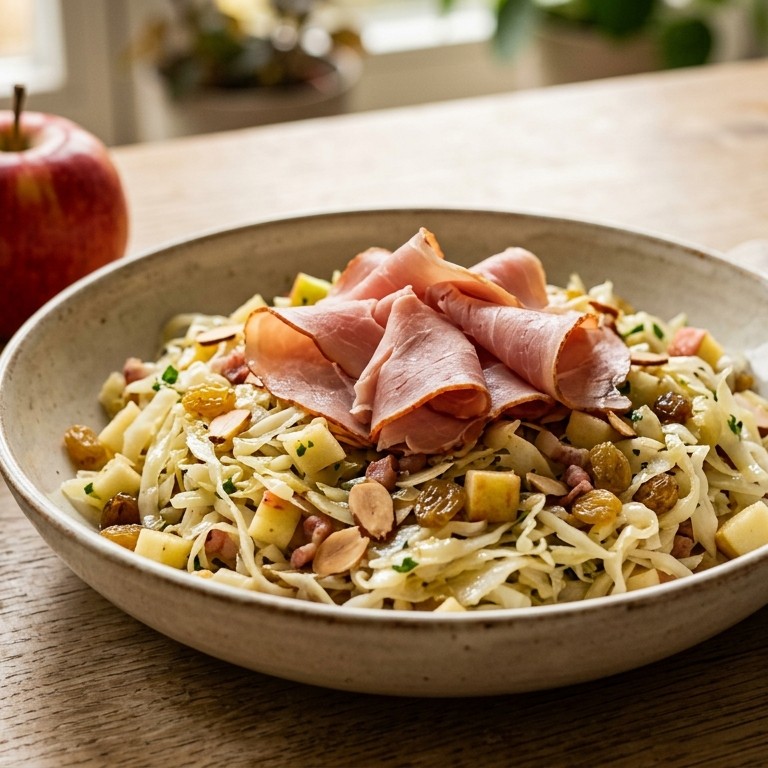 Lauwwarme witte koolsalade met ham
