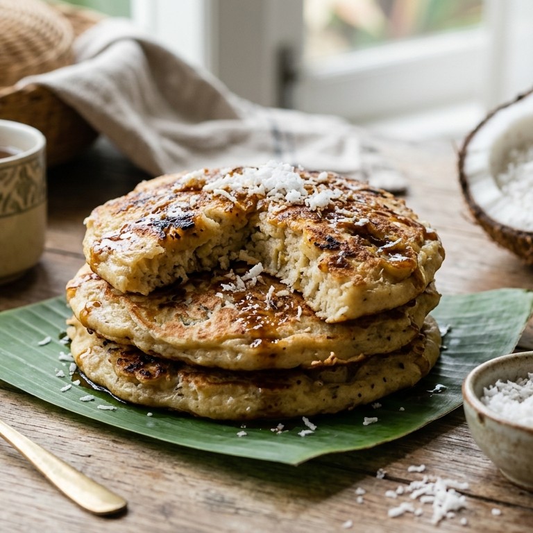 Lempeng Kelapa Pisang (Kokospannenkoeken met banaan)