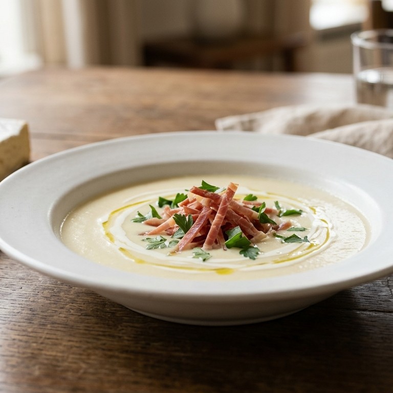 Lichte créme van brie met julienne van parmaham