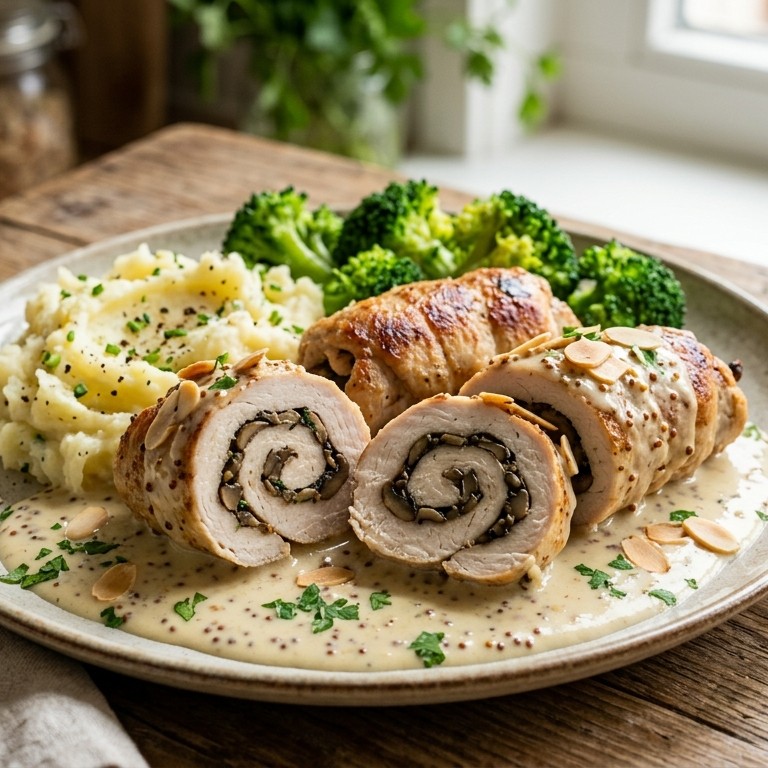Light kalkoenrolletjes in mosterd saus