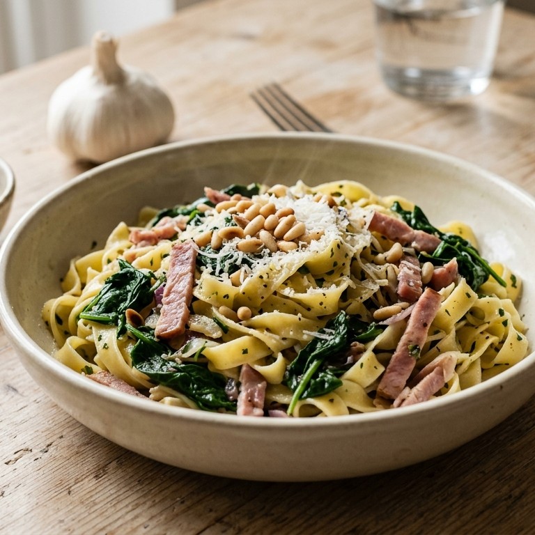 Light tagliatelle met ham en spinazie
