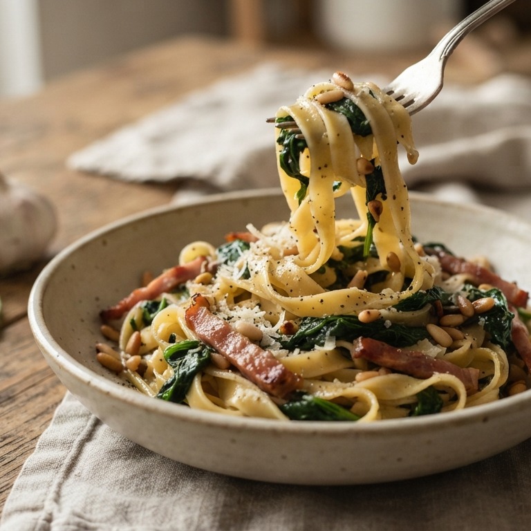 Light tagliatelle met ham en spinazie