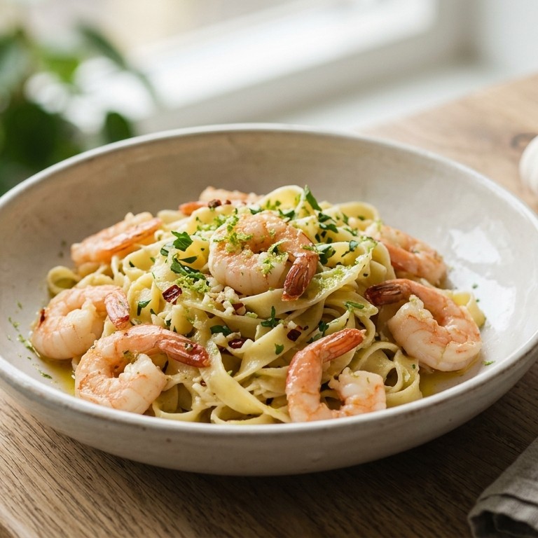 Limoenpasta met garnalen