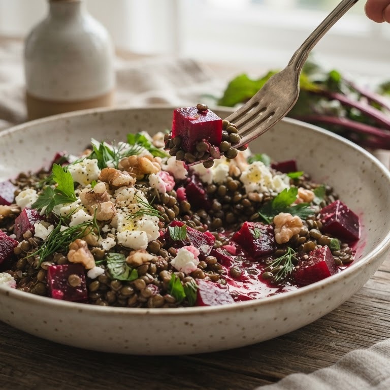 Linzen met bietjes en feta