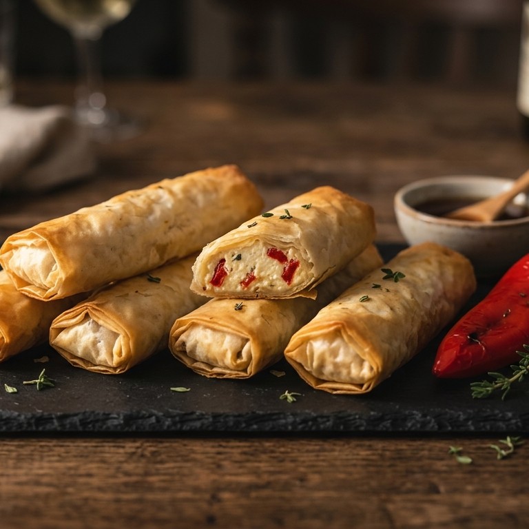 Loempia met geitenkaas en paprika