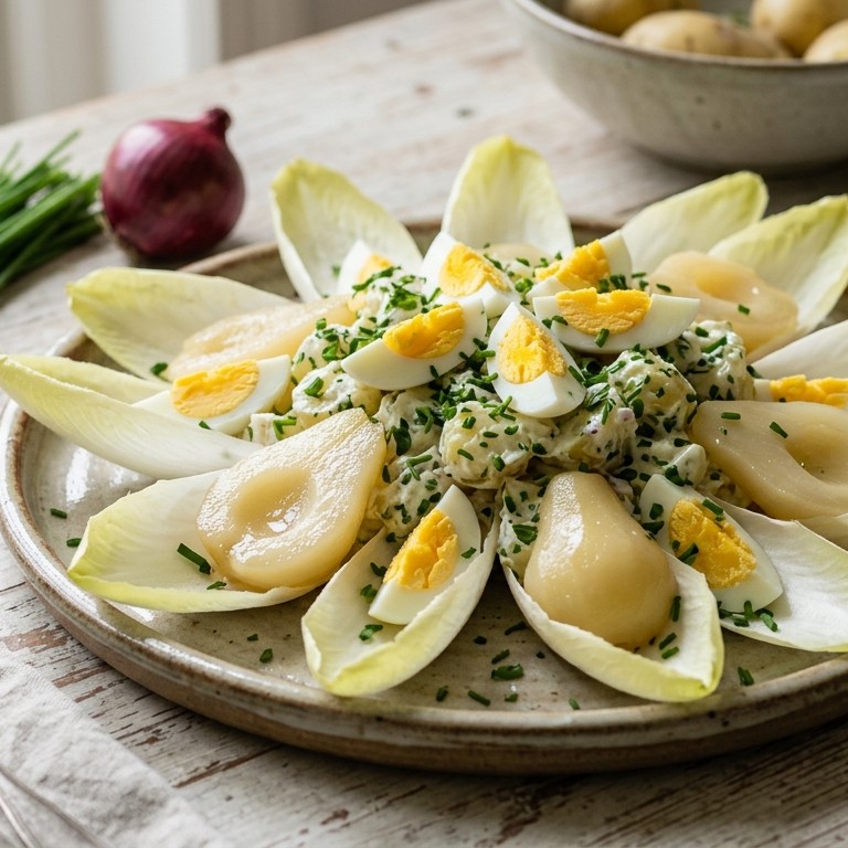 Lofsalade met ei en peertjes