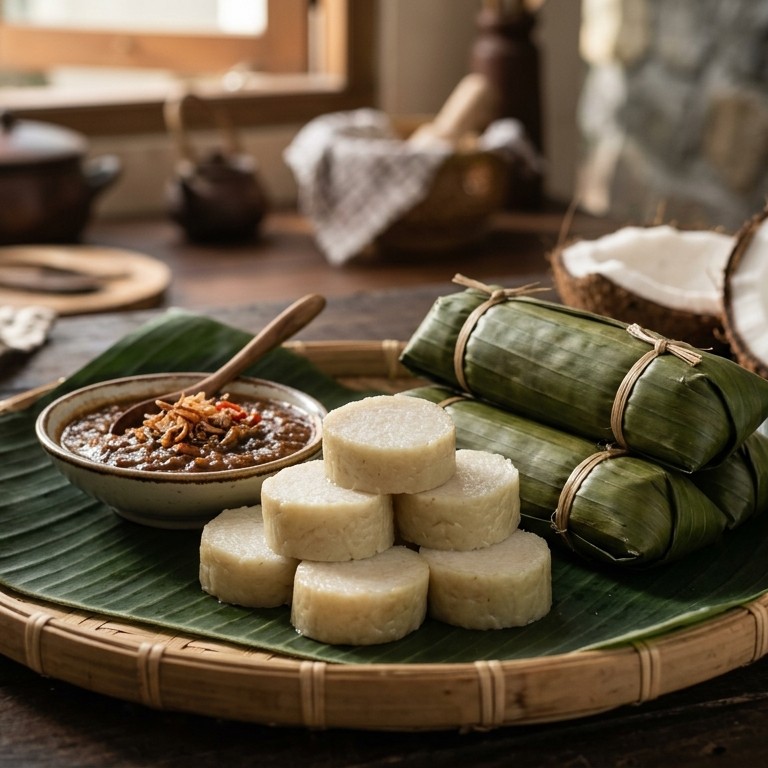 Lontong santen (rijst hapjes)