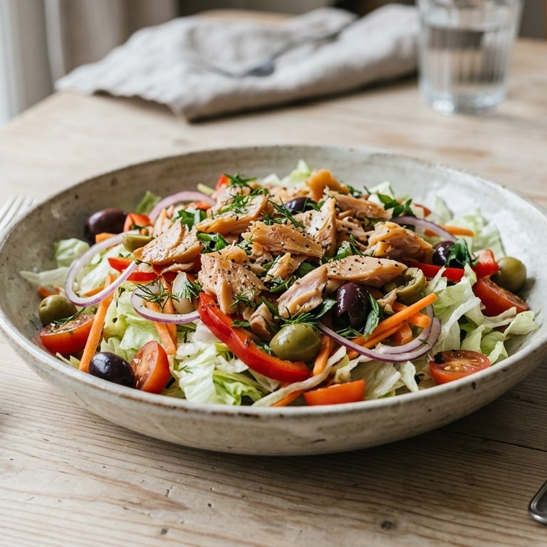 Maaltijdsalade met forel en ijsbergsla
