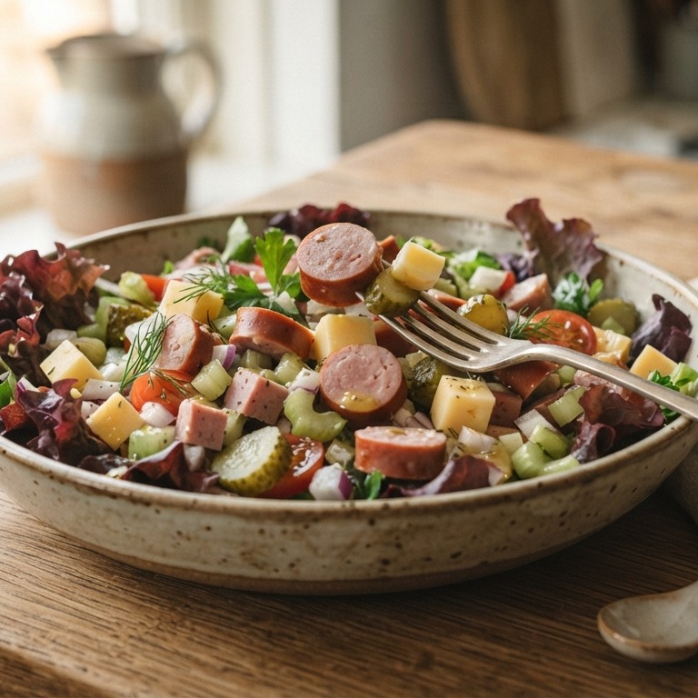 Maaltijdsalade met gekookte worst