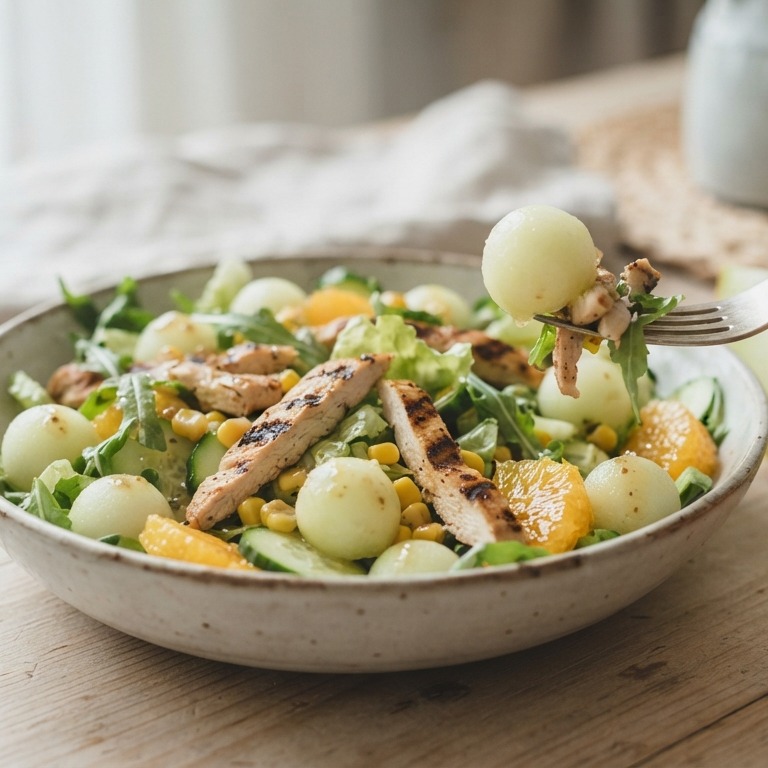 Maaltijdsalade met meloen en kip