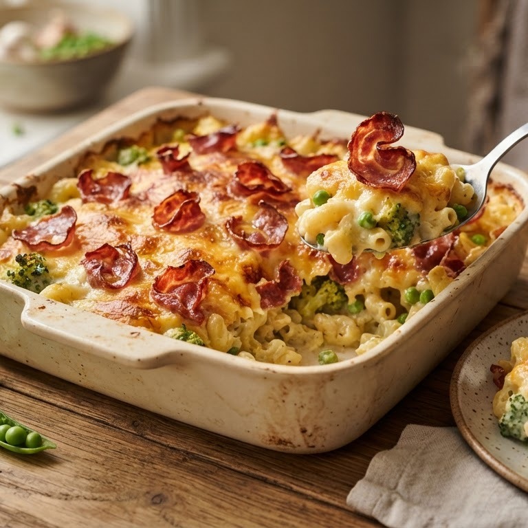Macaroni met broccoli en salami