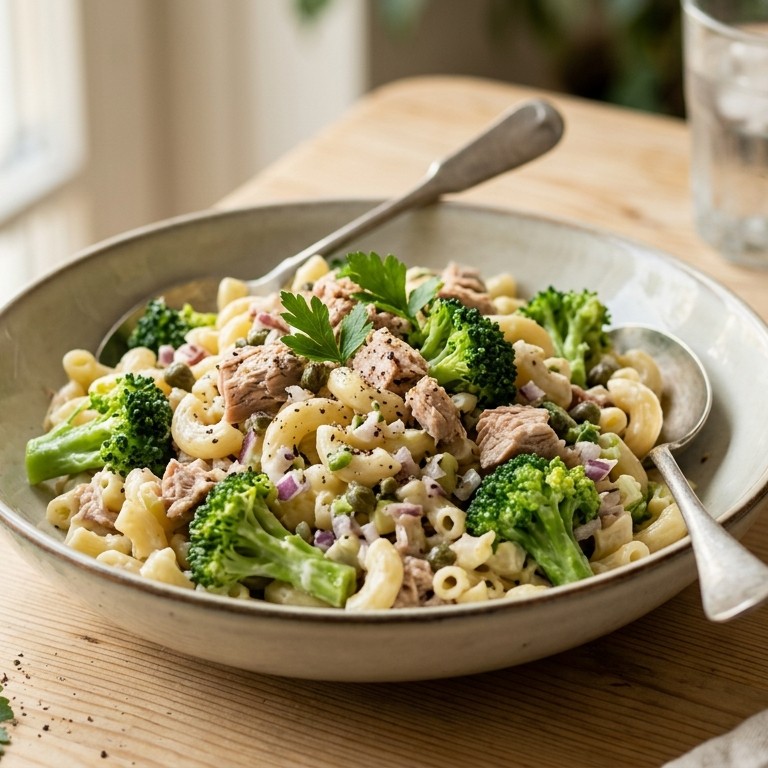 Macaroni met broccoli en tonijn