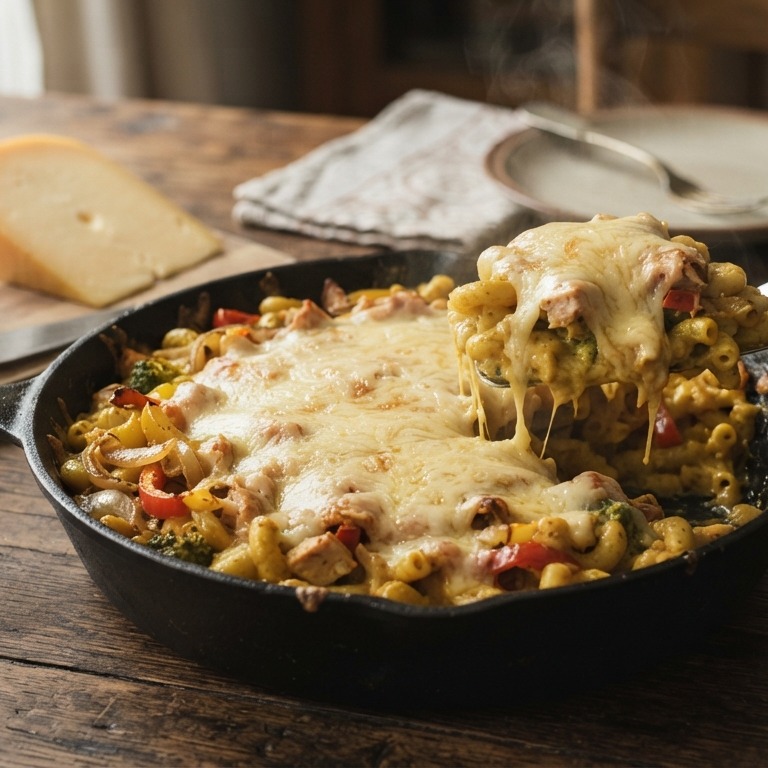 Macaroni met gerookte kip en kaas
