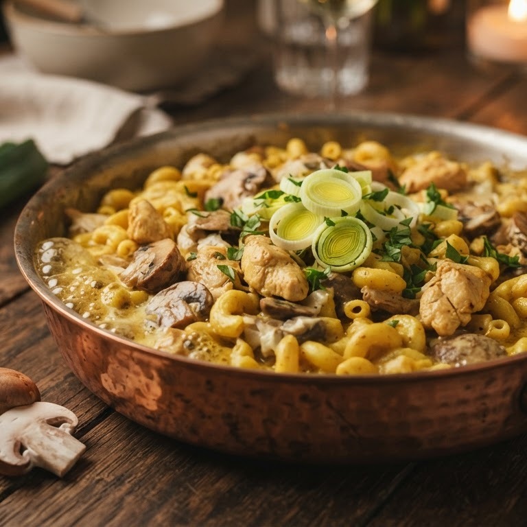 Macaroni met kip, prei en roomkaas