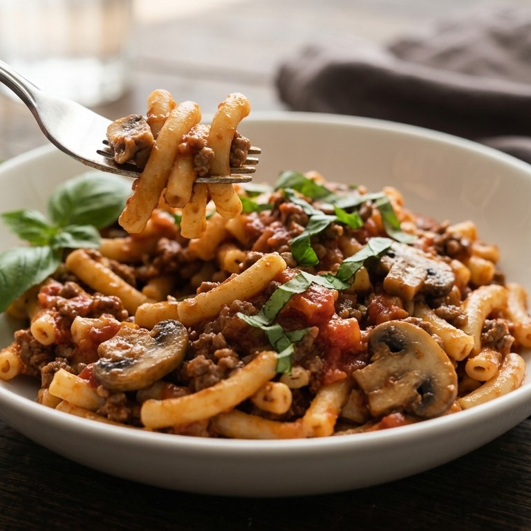 Macaroni met tomaten en champignons