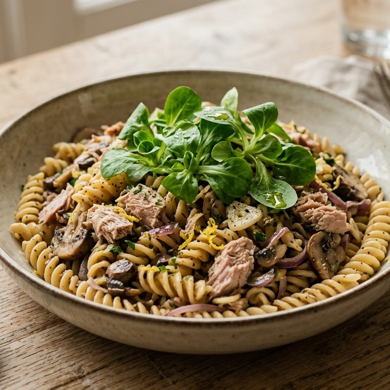 Macaroni met tonijn en veldsla