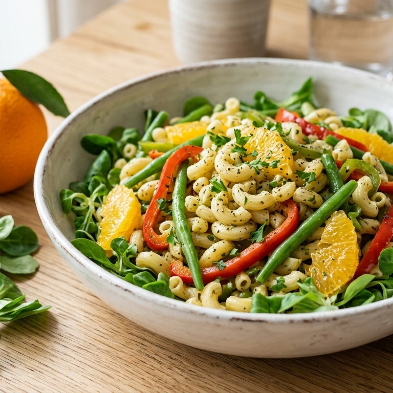 Macaronisalade met paprika en sperzieboontjes