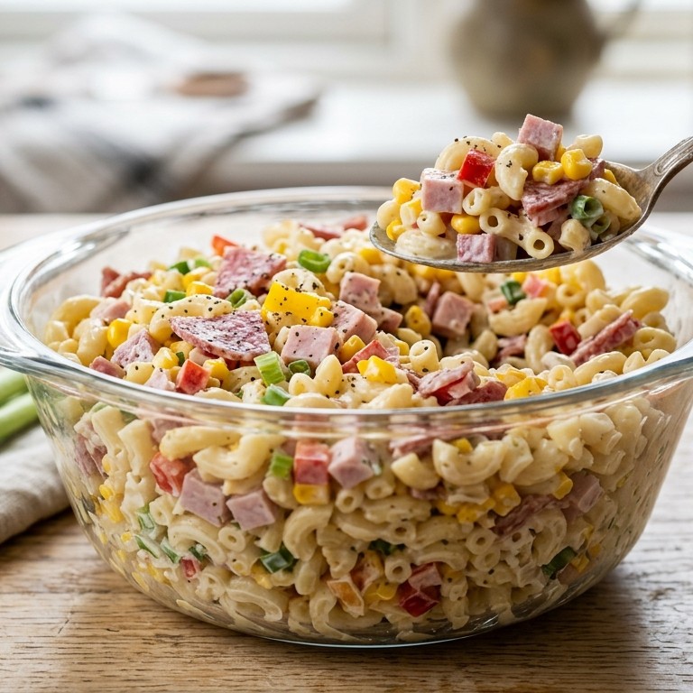 Macaronisalade met salami, mais en paprika