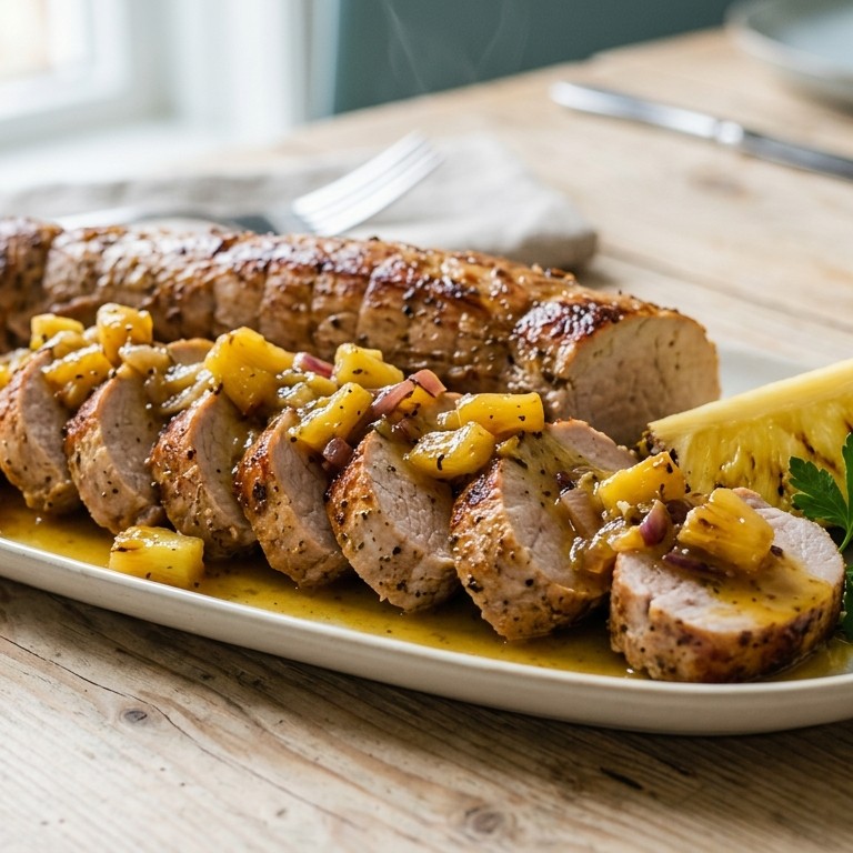 Magere varkensfilet met warme ananassaus