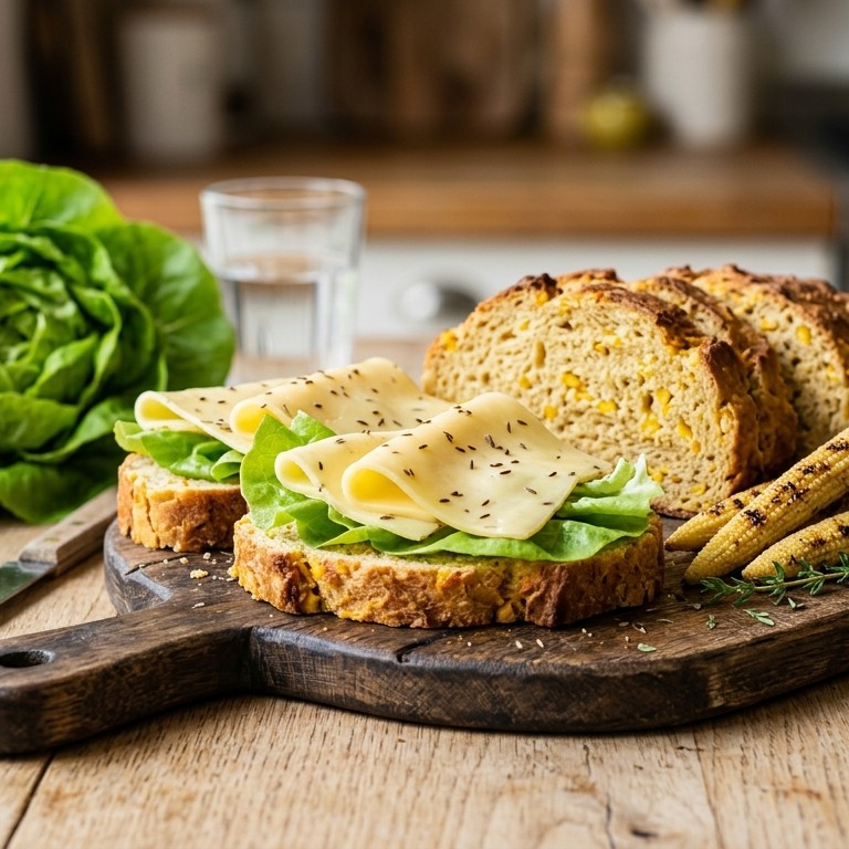 Maisbrood met komijnekaas 30+ en maiskolfjes