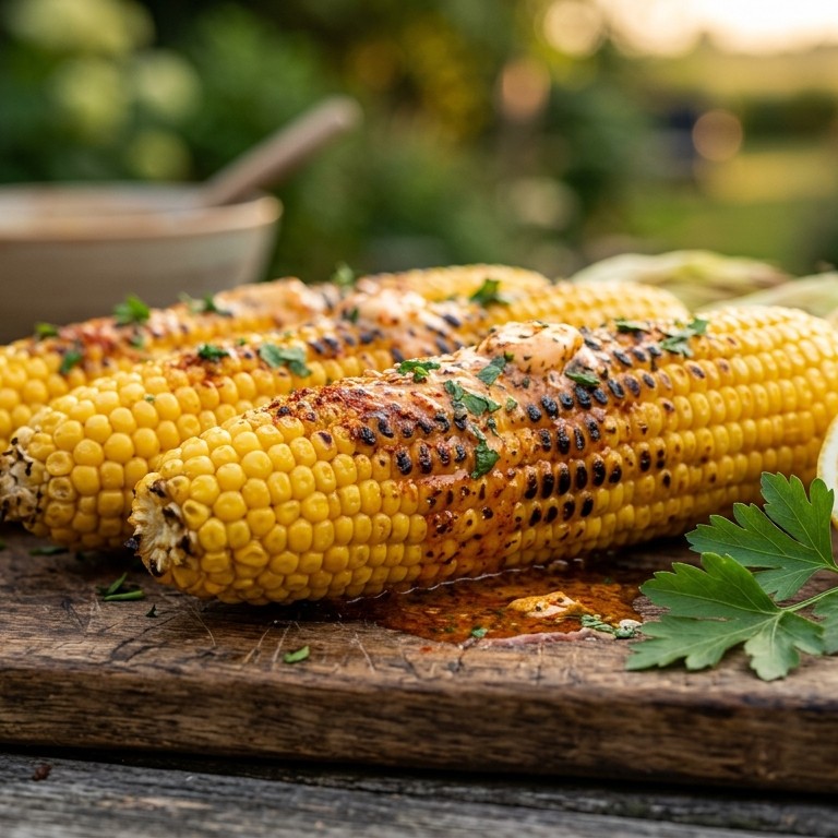 Maiskolven met cajunboter op de BBQ