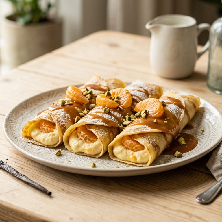 Mandarijnenkwarkrolletjes met karamelsaus
