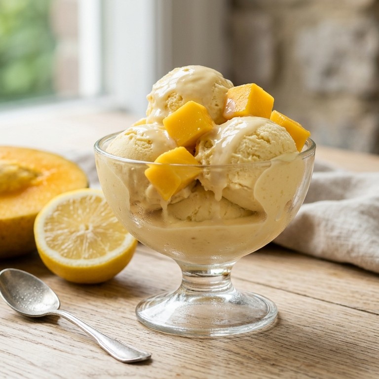Mango ijs met gecondenseerde melk