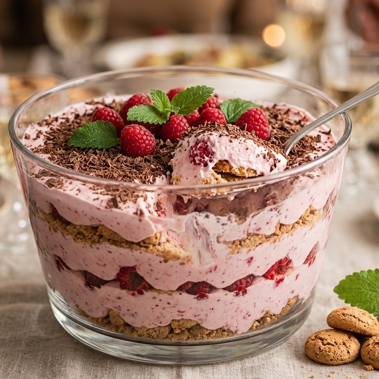Mascarpone-frambozenroom met bitterkoekjes voor buffet