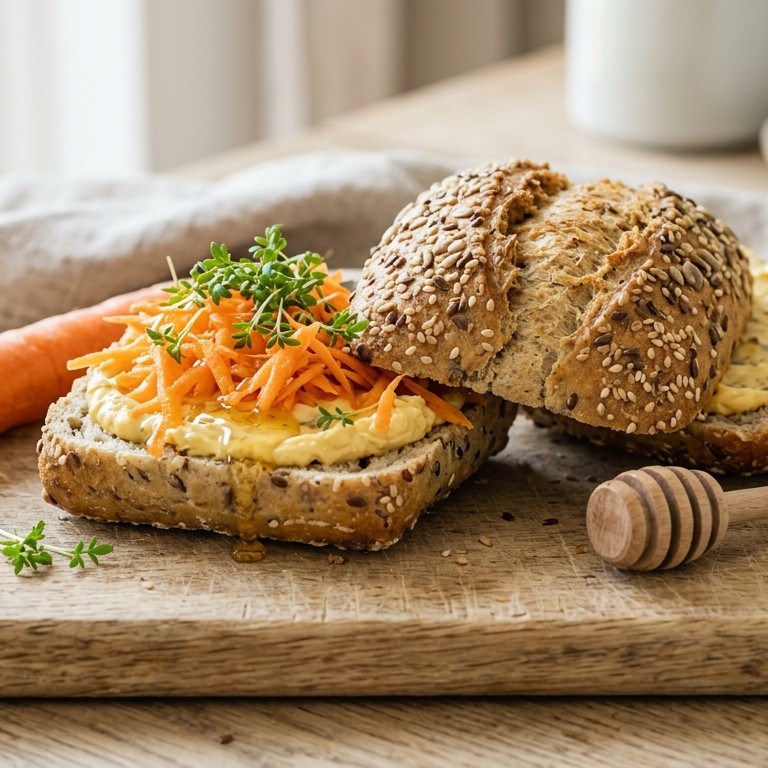 Meergranenbroodje met smeerkaas en wortel