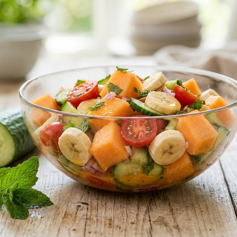 Meloensalade met tomaat en banaan