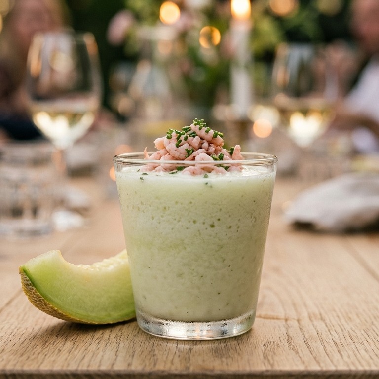 Meloenshake met kleine garnaaltjes