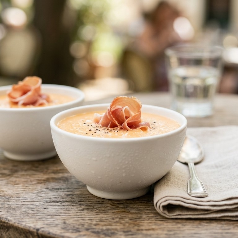 Meloensoepje met parmaham