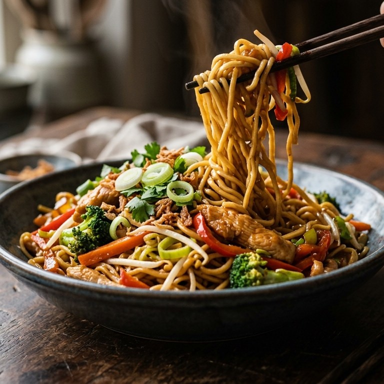 Mie Ajam Sajoer (mie met kip en groente)