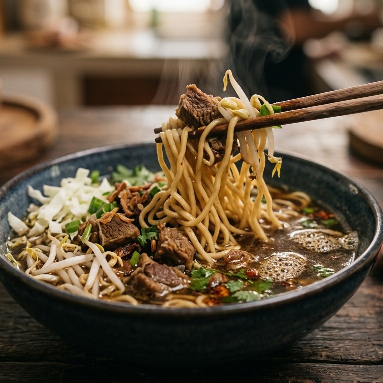 Mie Dengan Daging Kambing dan Rempah (mie met geitenvlees)