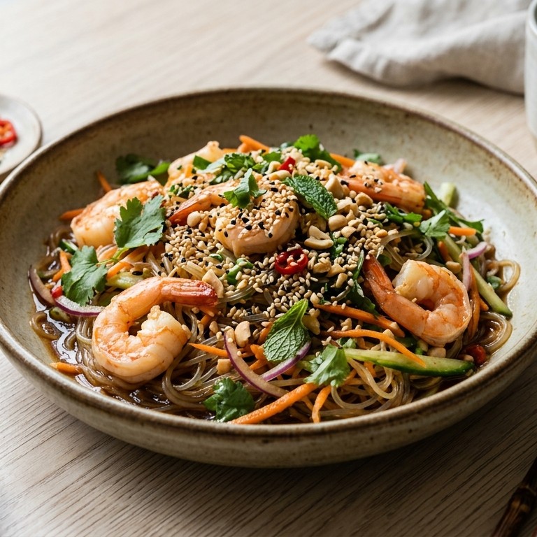 Mie-salade met sesam en garnalen