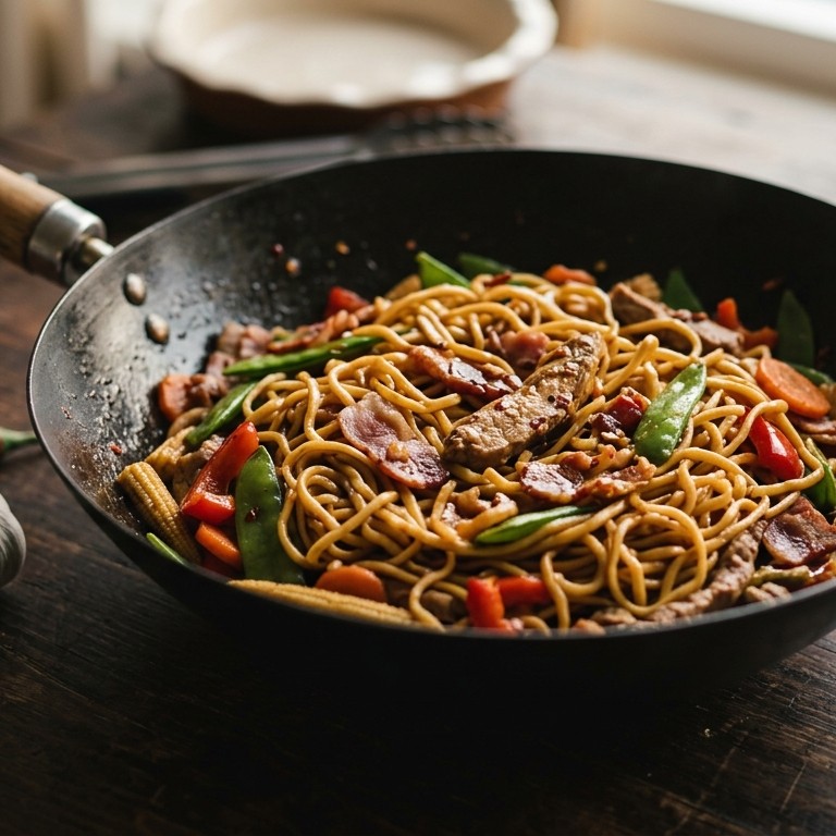 Mie-schotel met varkenshaas