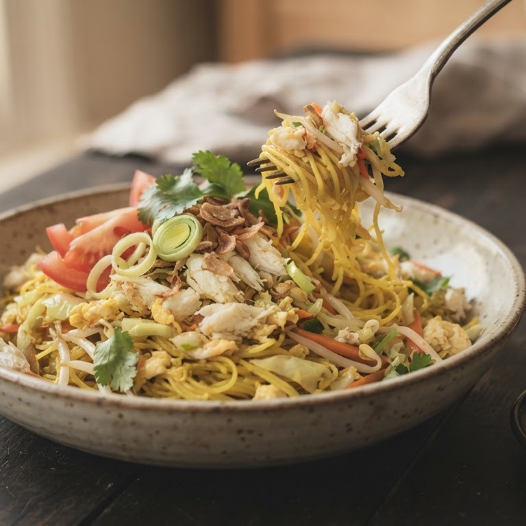 Mihoen Goreng met krab en ei