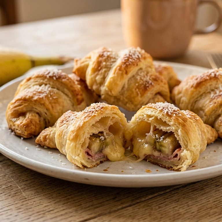 Mini ham kaas banaan croissantjes
