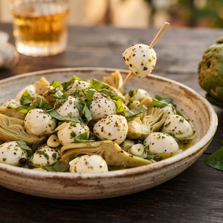 Mini mozzarella met gemarineerde artisjokken