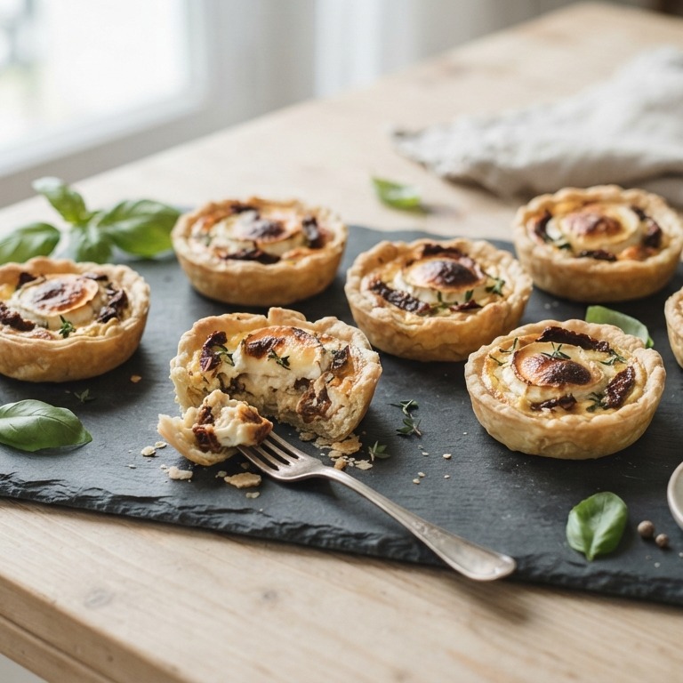Mini quiche met geitenkaas en zongedroogde tomaat