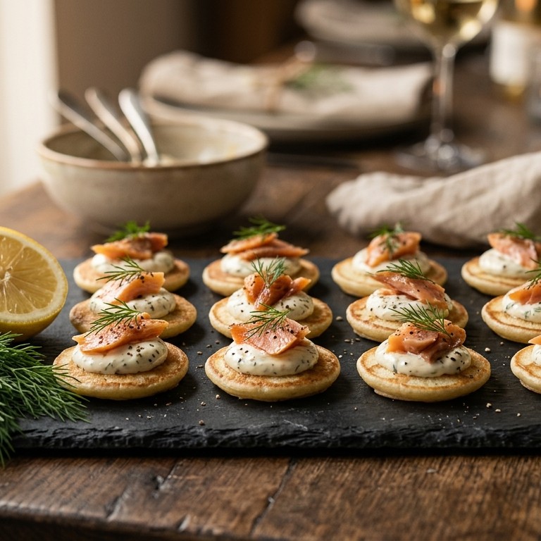Miniblini's met mierikswortelroom en gerookte forel