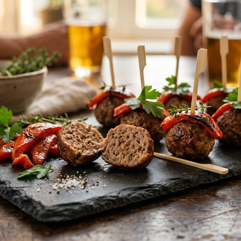 Minigehaktballetjes met geroosterde paprika