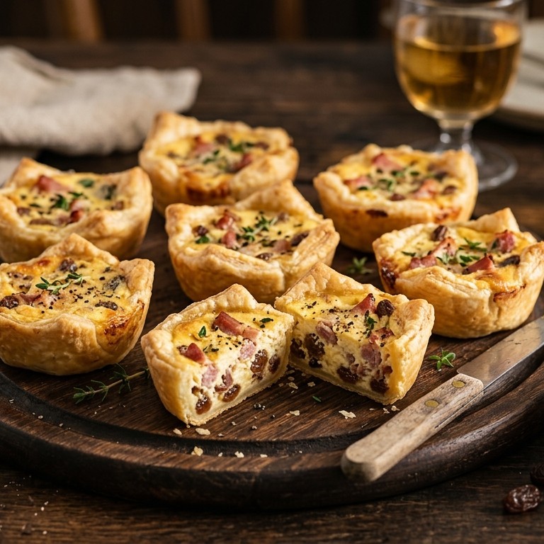 Miniquiches met katenspek en rozijntjes