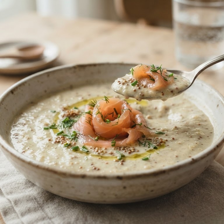 Mosterdsoep met gerookte zalm